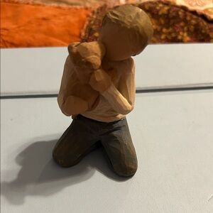 Handcrafted Boy with Teddy Figurine - Brown and Tan